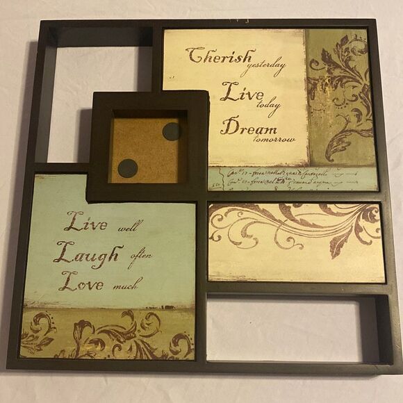 Home Decor Live Laugh Love Words Wall Art and Photo Frame EUC 14”x14” - Picture 1 of 8